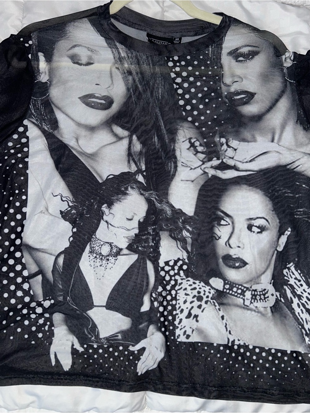 Black & White Long Sleeve Mesh Aaliyah graphic design Top